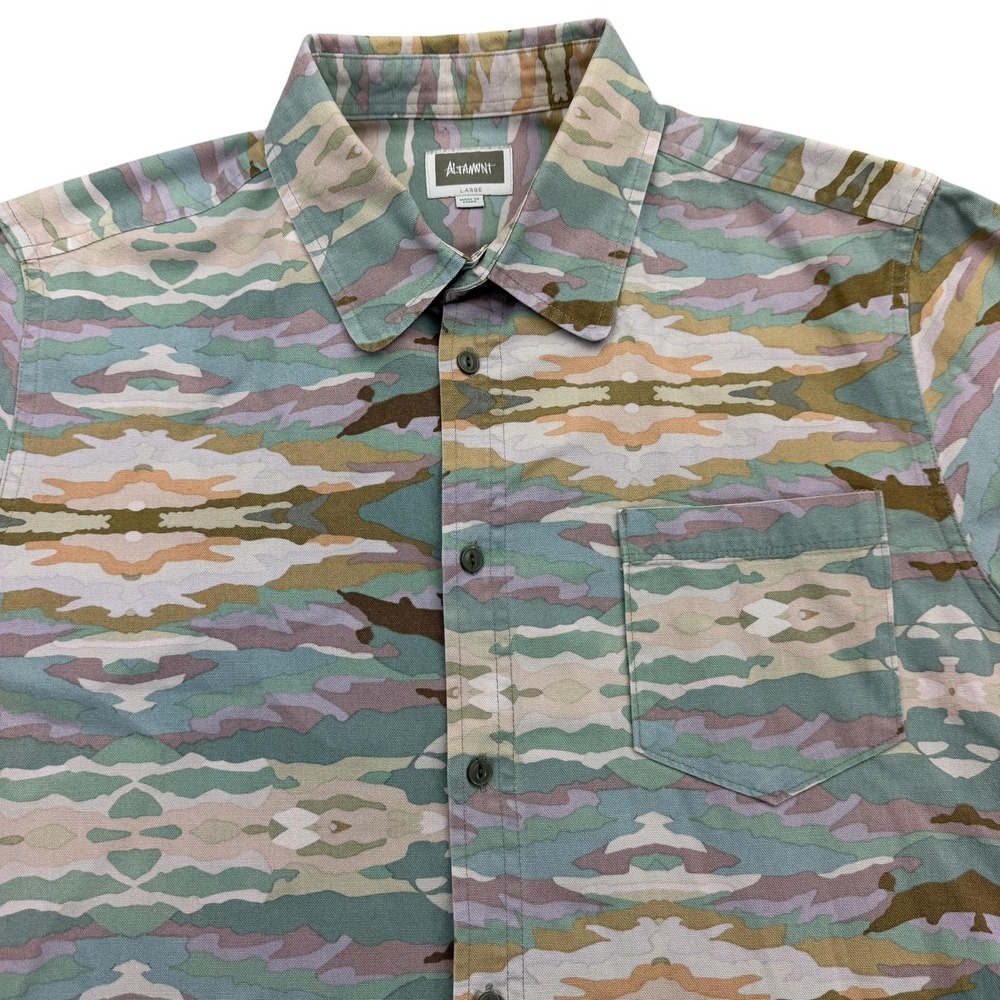 Altamont Shirt Mens L Multicolor Long Sleeve Button Up Camo Cotton Woven Casual